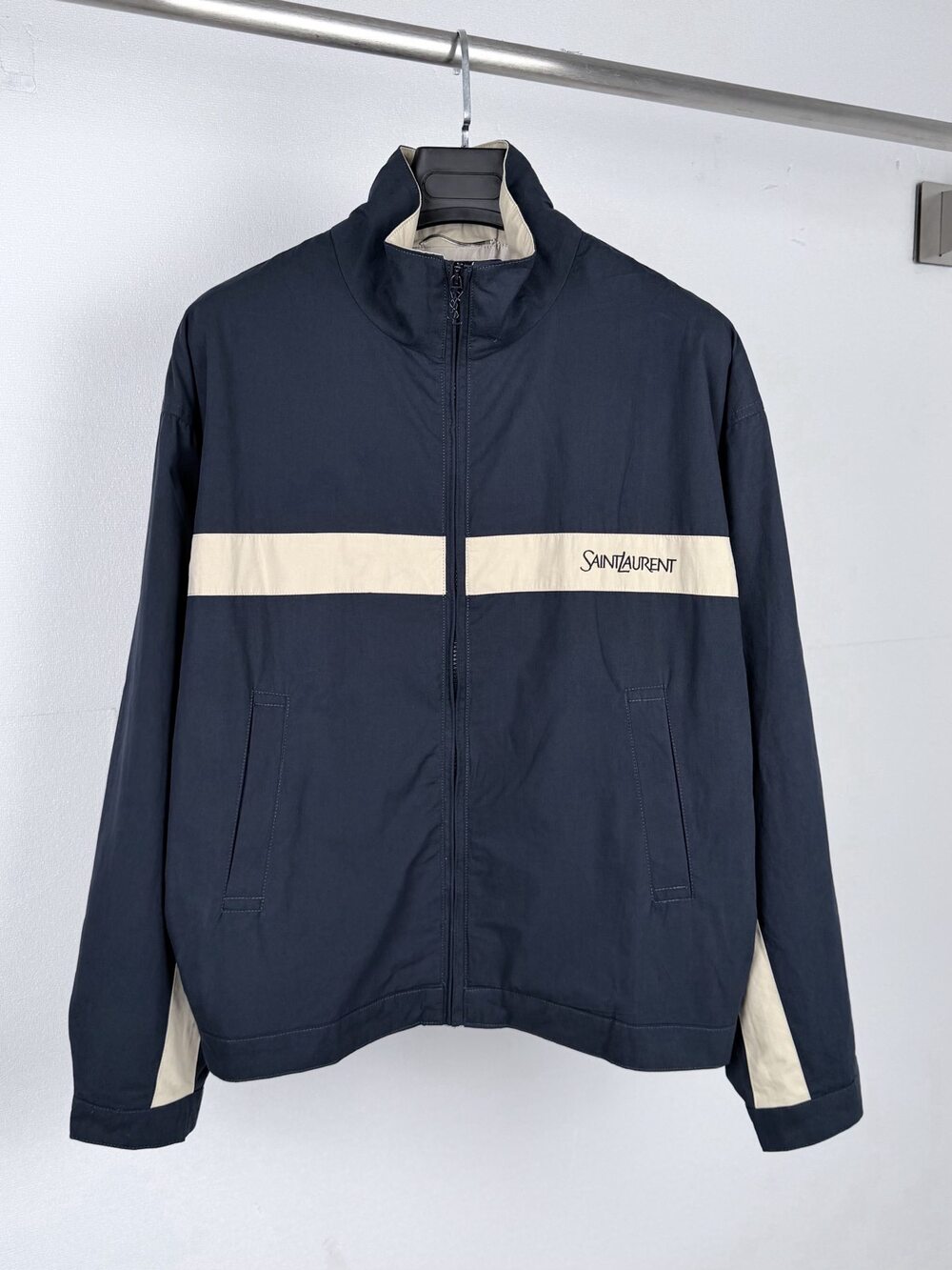 ✨YSL Saint Laurent 🖤Navy Cream Stripe Zip Track Jacket